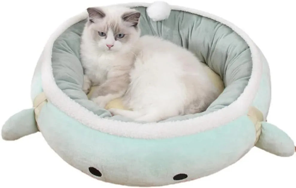 Green chick dinosaur shape cat bed with hanging straps that converts to pet hammock