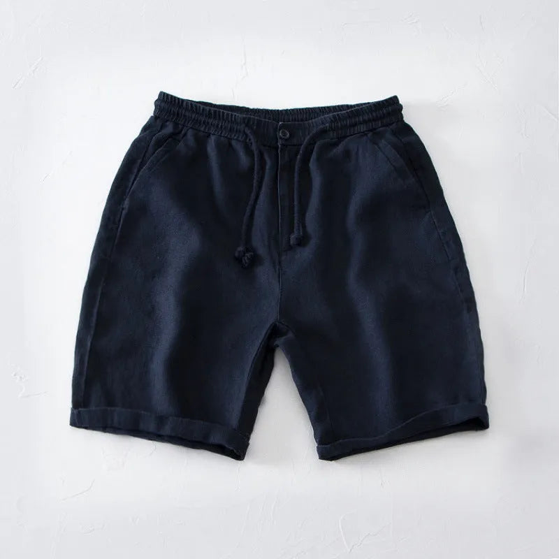 Men's summer thin loose tapered linen pants in black, high waist, loose fit