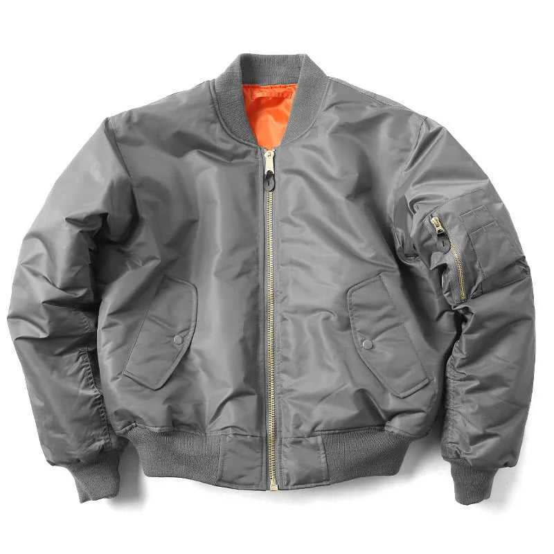 Men's army green cotton-padded pilot jacket with loose fit and double-sided wear-resistant nylon construction