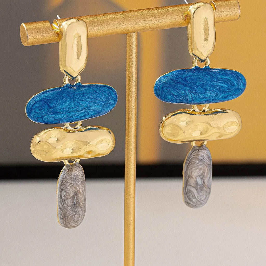 Zinc alloy geometric stud earrings with electroplated multicolour finish for women