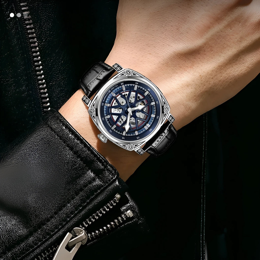 Stainless steel automatic mechanical men's leather belt casual watch T894G blue leather, 14mm thickness