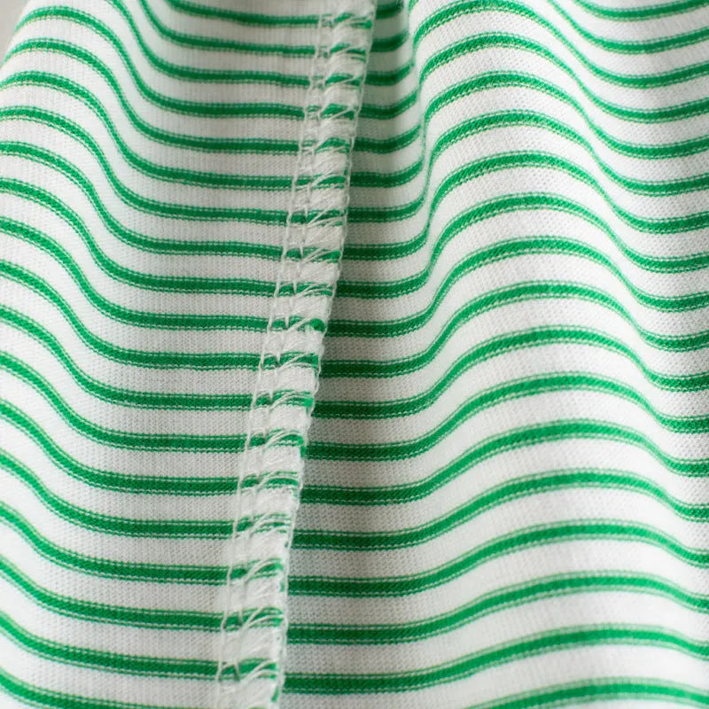 Cotton striped short sleeve baby bottoming shirt for boys in fruit green white, 90-140cm