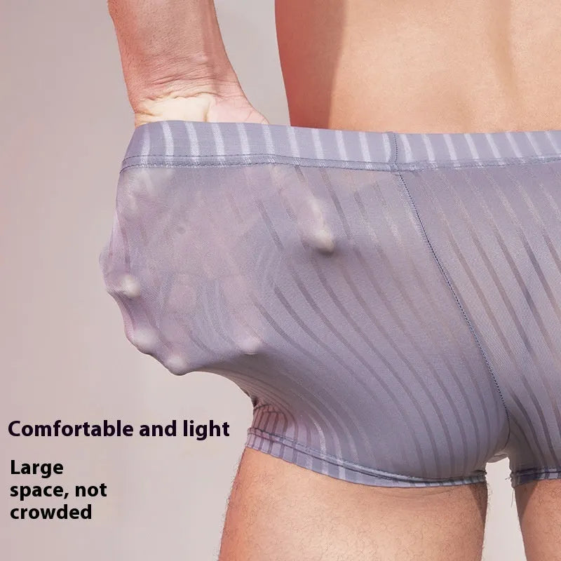 Men's striped thin transparent nylon underwear in Black, White, and Dark Gray free size briefs