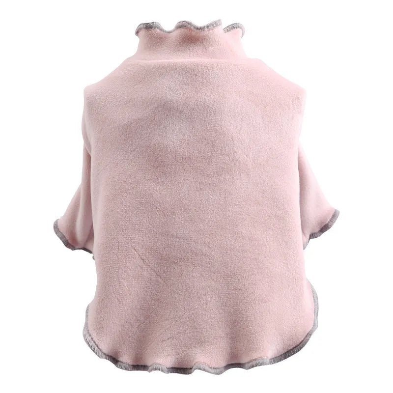 Khaki polyester trench coat for dogs on a neutral background showcasing front view and button closure