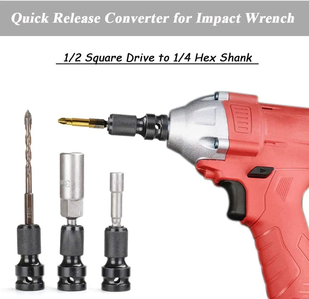 Scaling bit holder tool with telescopic sleeve and hexagonal handle for electric wrench socket drive conversion