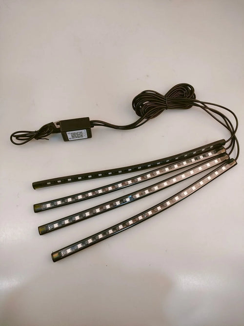 Universal car footwell LED atmosphere light strip with voice and app control for eight colours.
