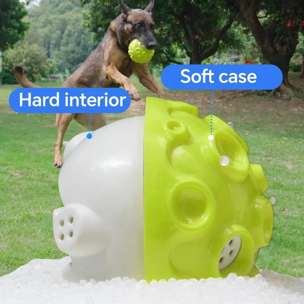 Natural rubber dog ball toy with squeaky sound feature in assorted colours for aggressive chewers