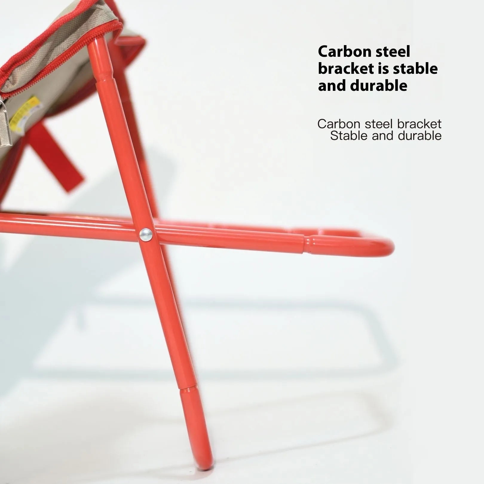 A folded lightweight camp stool with an Oxford cloth seat in a choice of colours.