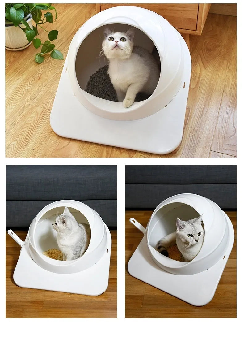 Large fully enclosed cat litter box in Ariston colour, showing covered design and deodorising feature.