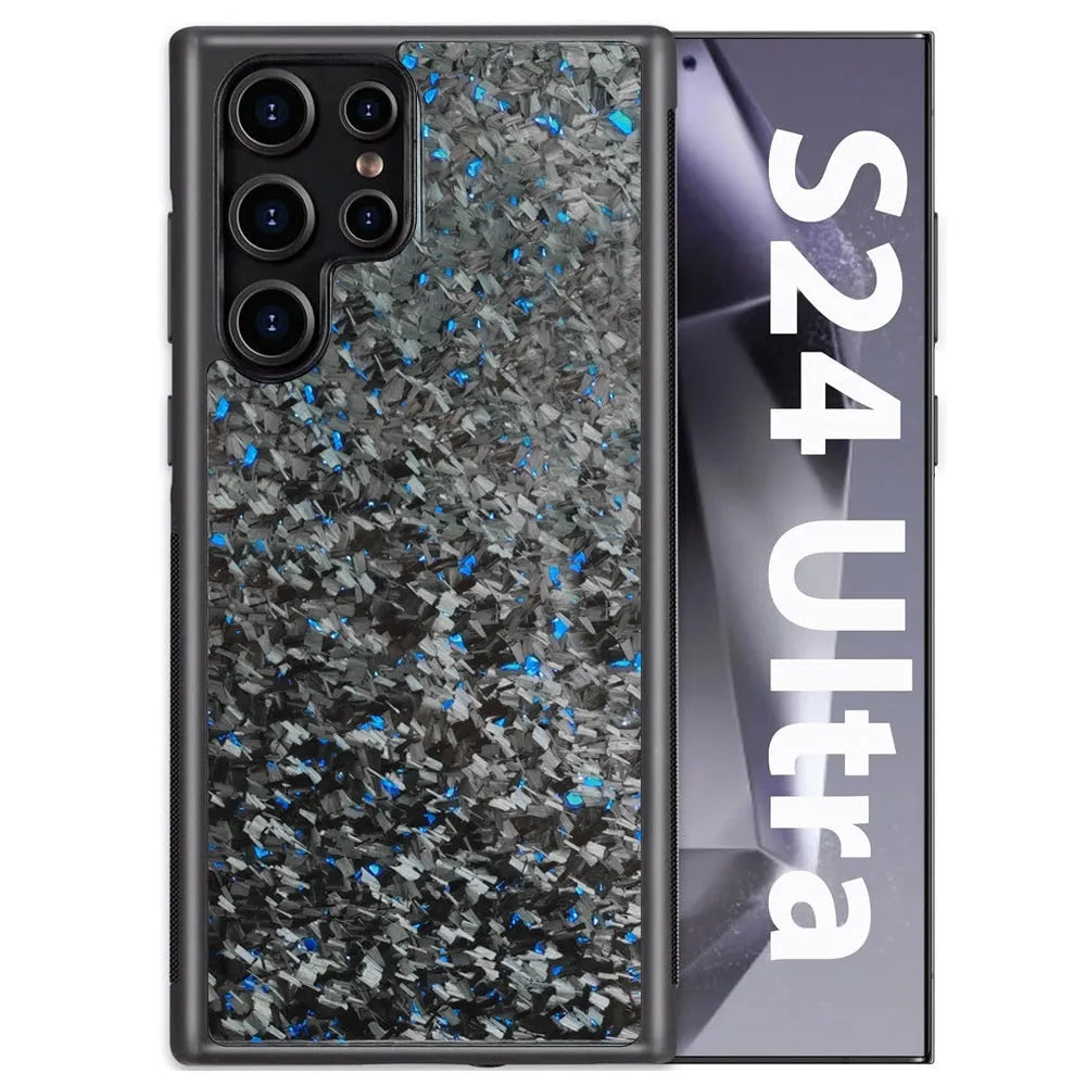 Real carbon fiber silicone phone case for Samsung S24 Ultra in forged blue colour