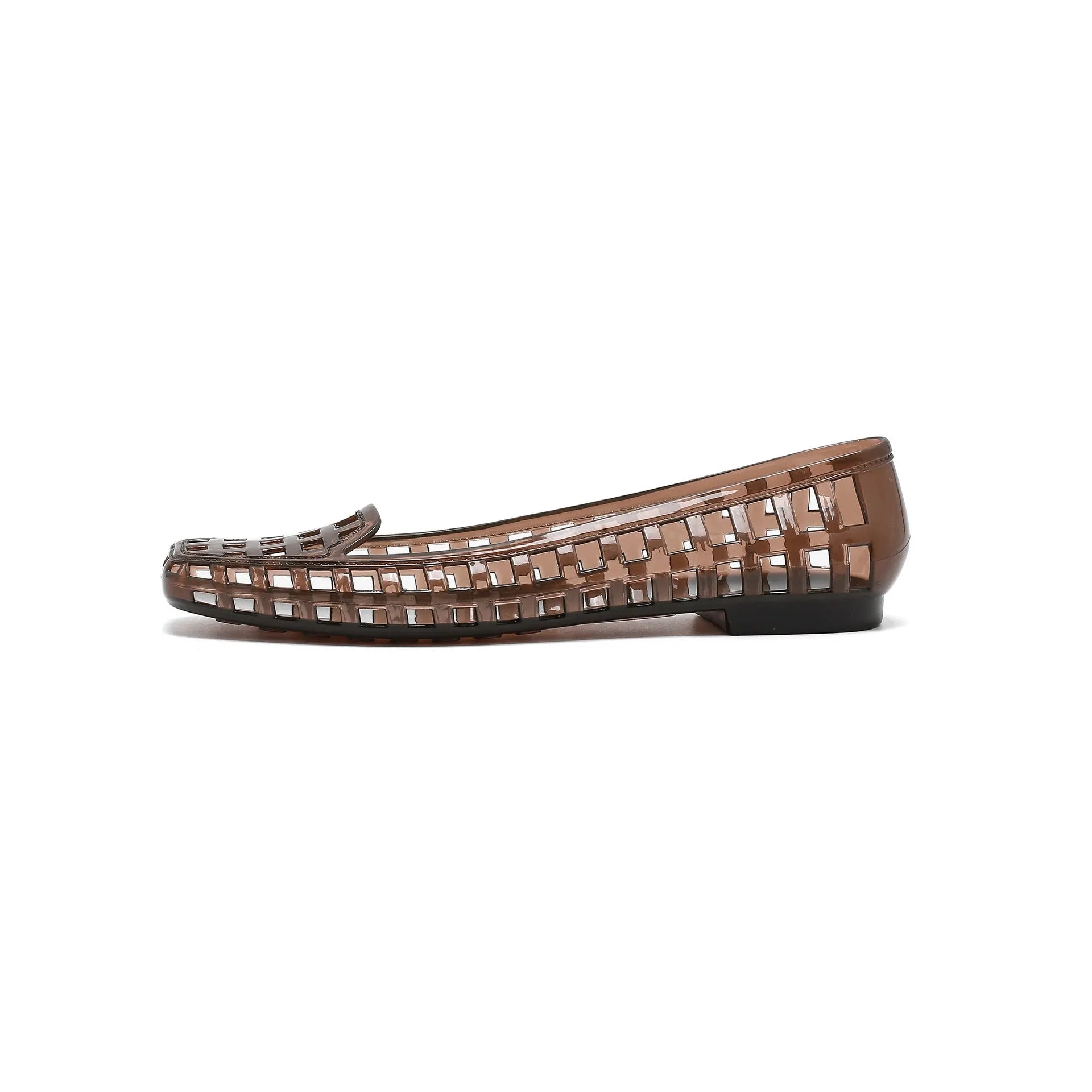 Square toe gel leisure slipper in various colours with transparent and metallic options on a PVC sole.