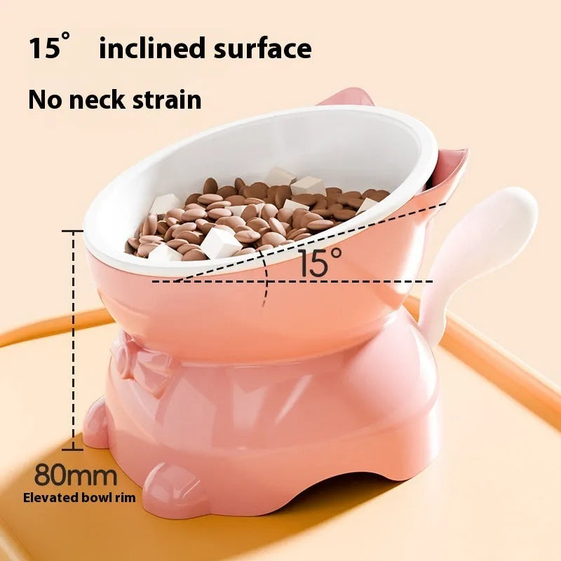 Stainless steel anti-fall oblique cat bowl with tilted design in black, blue, pink or yellow