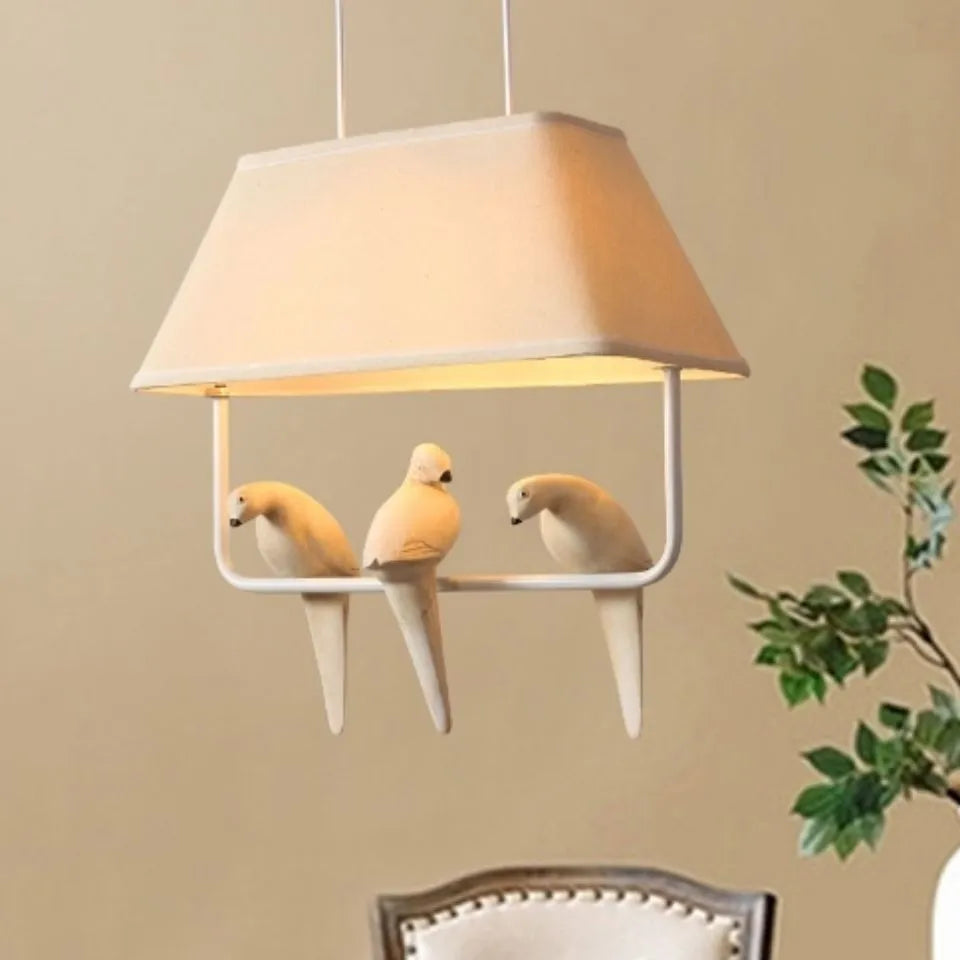 Bird design fabric chandelier ceiling lamp with iron frame hanging from a cord