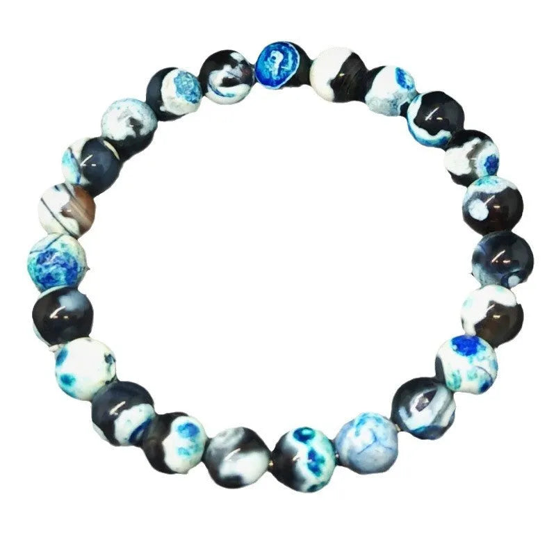 Bohemian ladies bracelet with 8mm natural agate beads and glass components in multiple colour variations