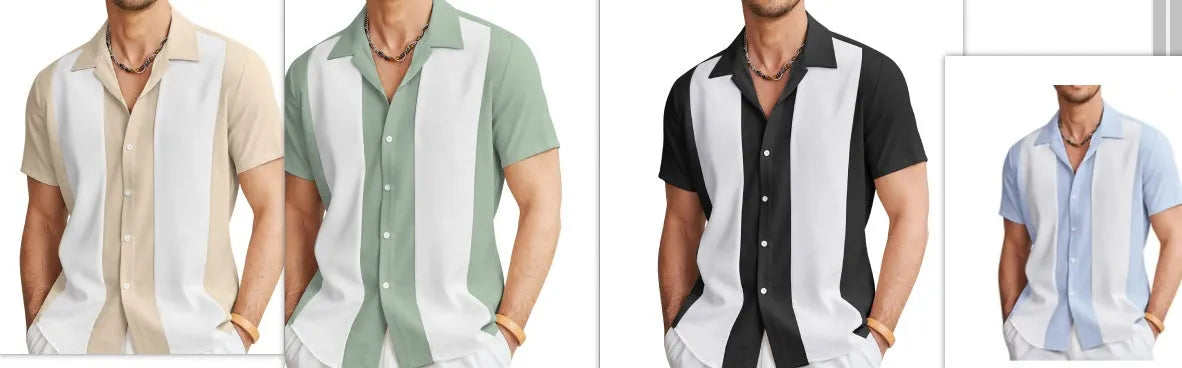 Men's striped slim fit polyester Hawaiian shirt in DXCS-327 colour, cardigan style, for seaside daily wear
