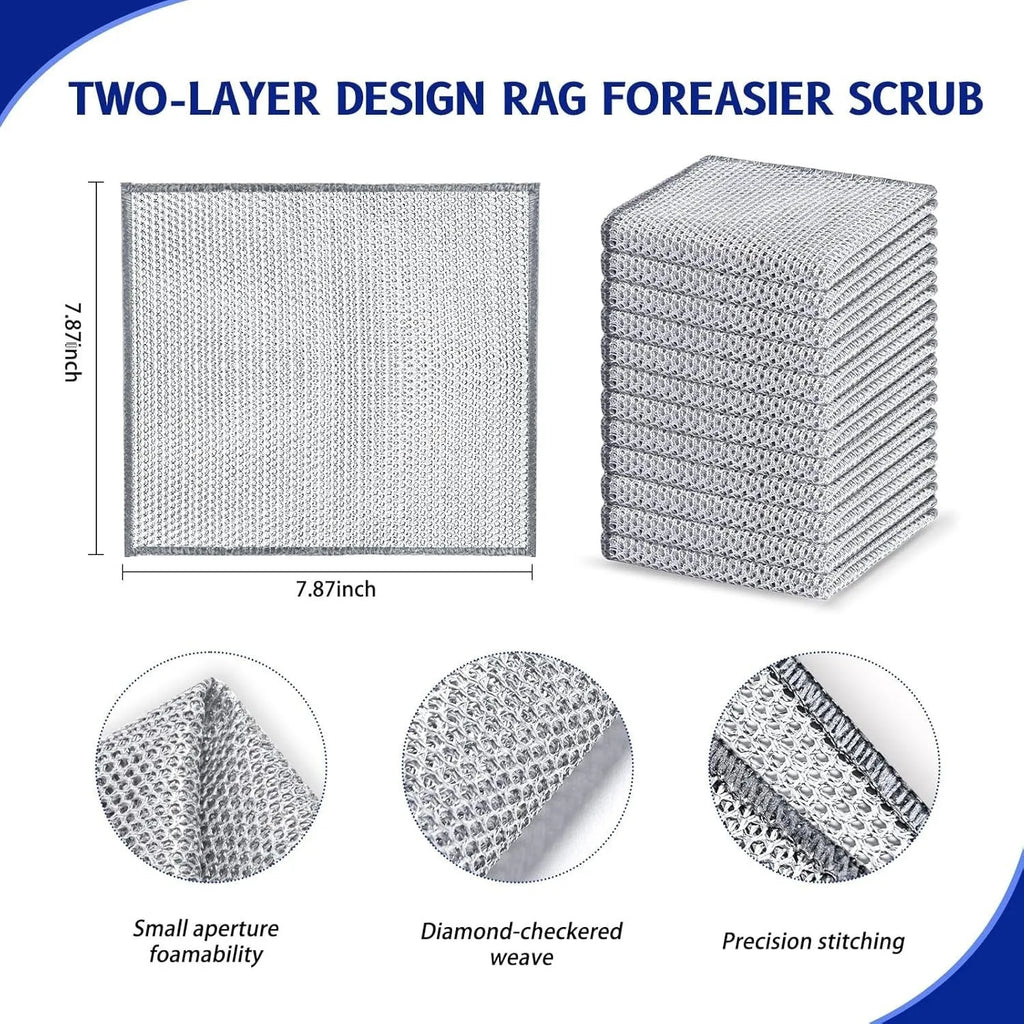 Silver wire microfibre cleaning rag for pots and bowls in 20x20cm and 25x25cm sizes with multiple style options