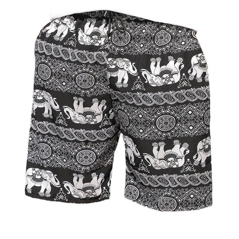 Men's loose ice silk beach pants with striped pattern showing elastic waist and quick-dry fabric