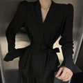 Women's French-style shirt with irregular collar, bell sleeves and tied front detail