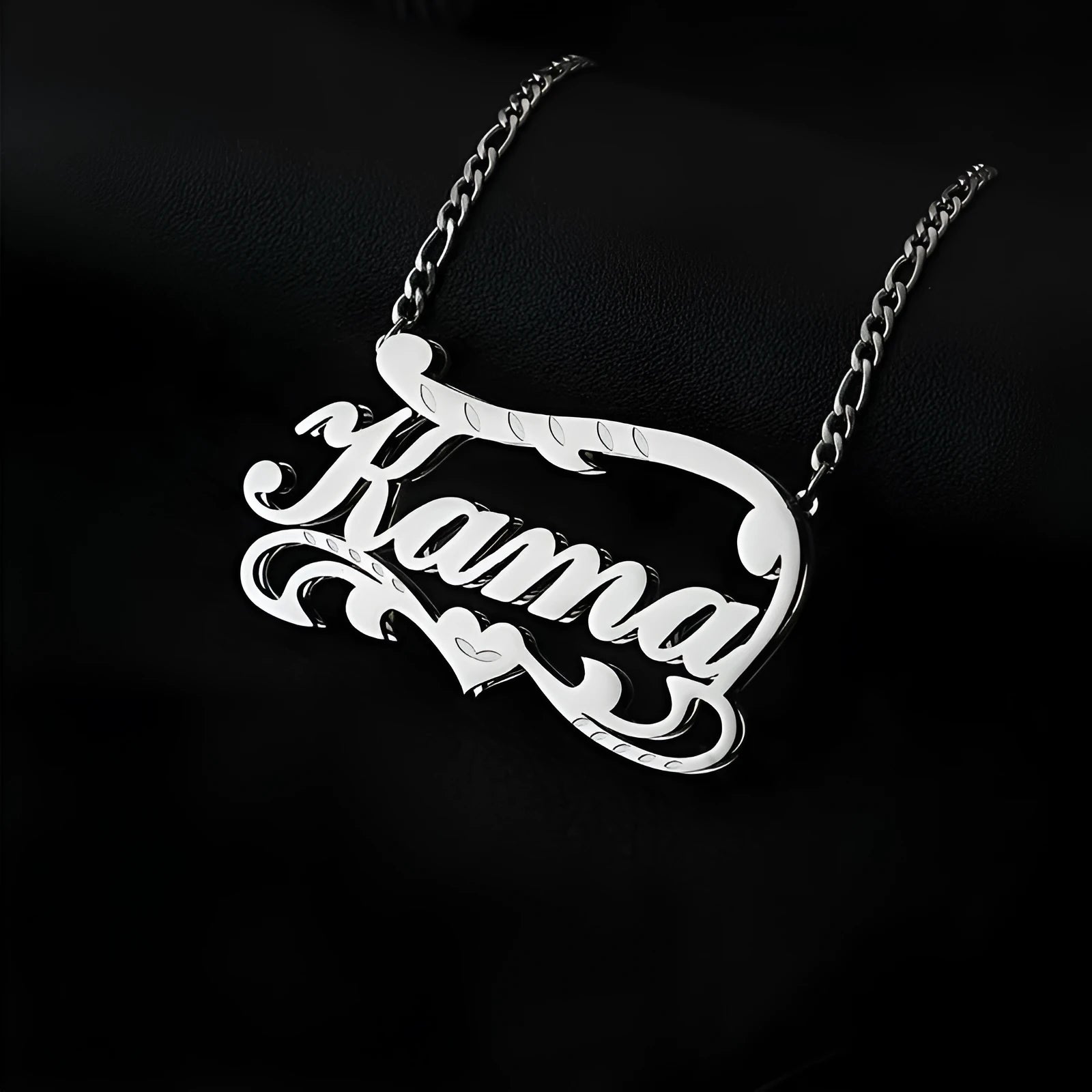 Customised double-layer wave heart necklace in gold or silver stainless steel with adjustable chain.