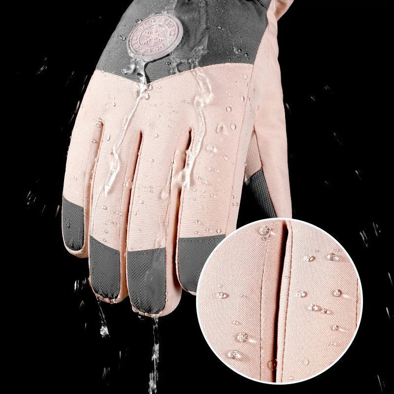 Snowflake cartoon print winter gloves, touchscreen and waterproof, one size, nylon with anti-skid palm