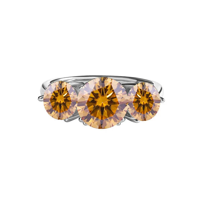 S925 silver moissanite three-life stone flower ring 4 karat 14mm for women in champagne colour