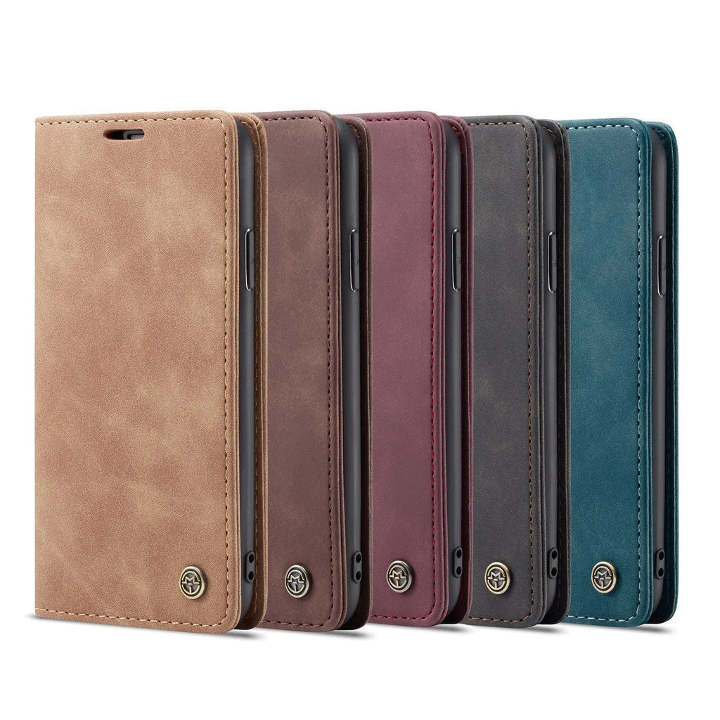 Imitation leather magnetic flip phone case with card holder for iPhone 14 in black