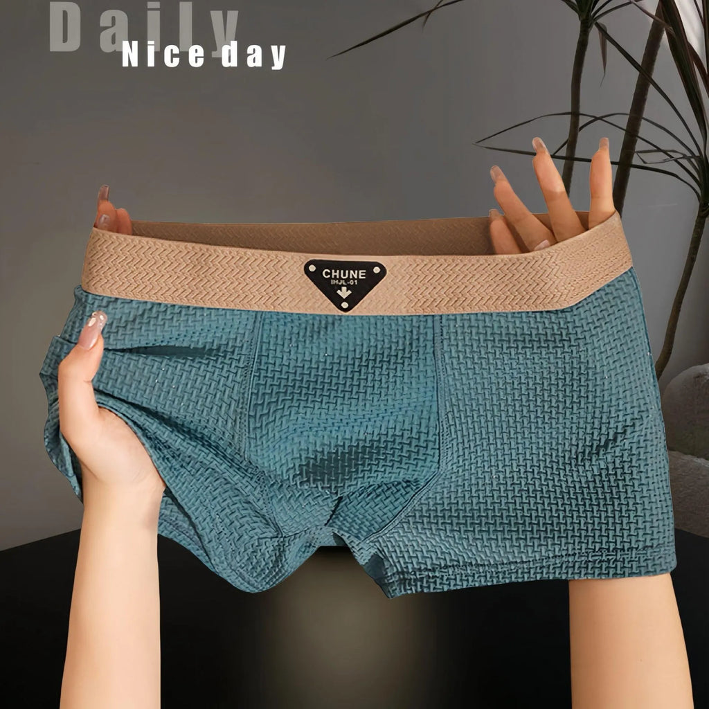 Men's ice silk underwear boxer, nylon fabric, mid waist sport boxer, available in white