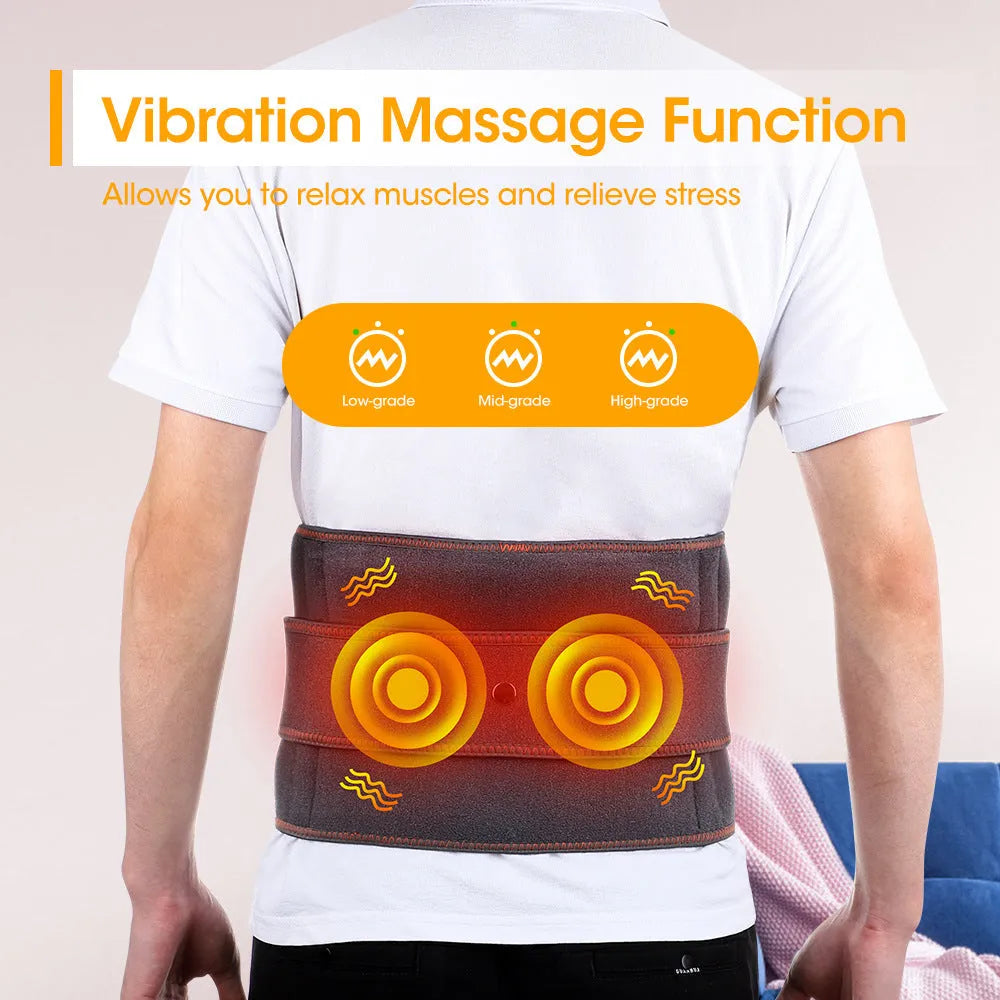 Electric heating massage belt in grey with adjustable wrap and USB cable