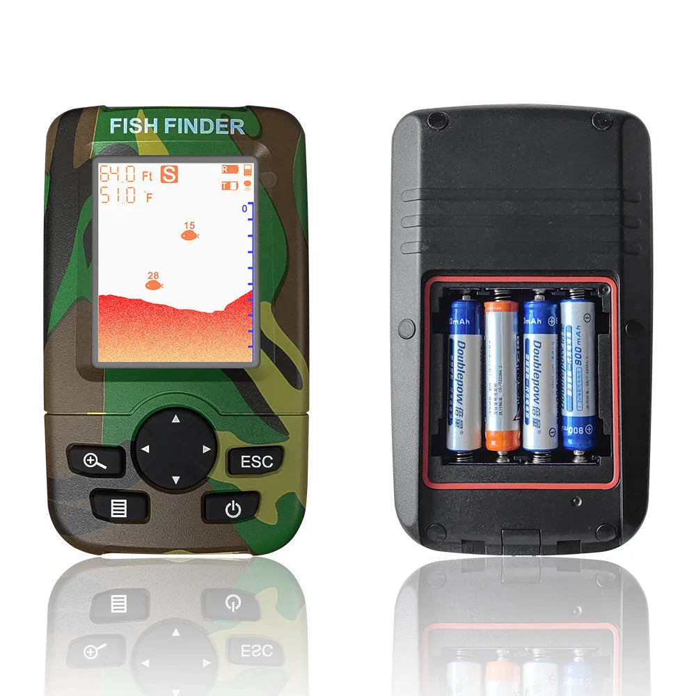 Smart wireless fish finder with accurate fish group detection, depth 0.6-73 metres, model options in black, camouflage, red