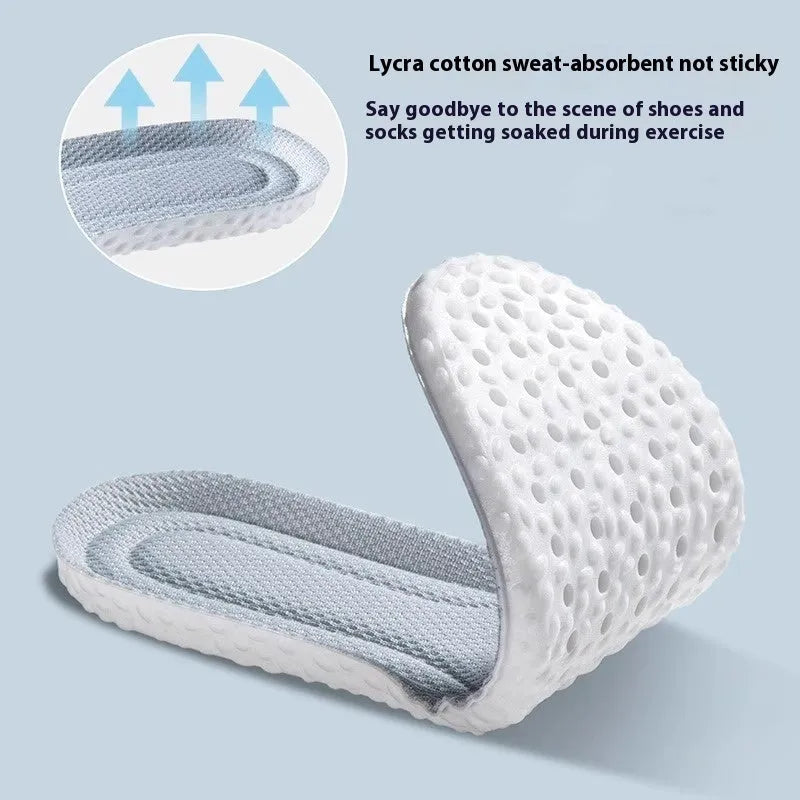 Breathable deodorant sports insoles in grey, black, and orange colours on a white background.