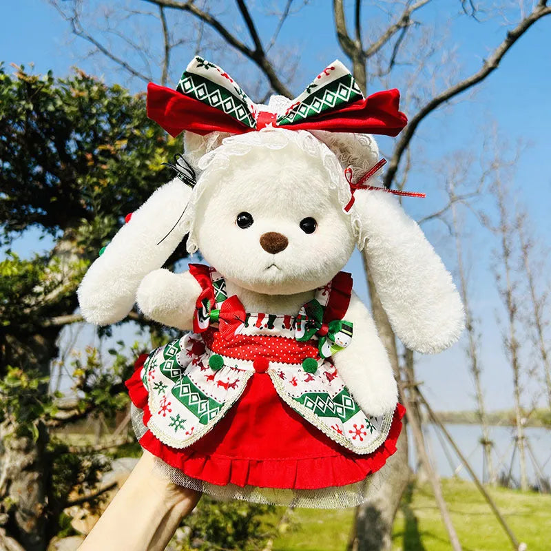 30cm Momo Bear plush doll wearing a white snowman Christmas costume set