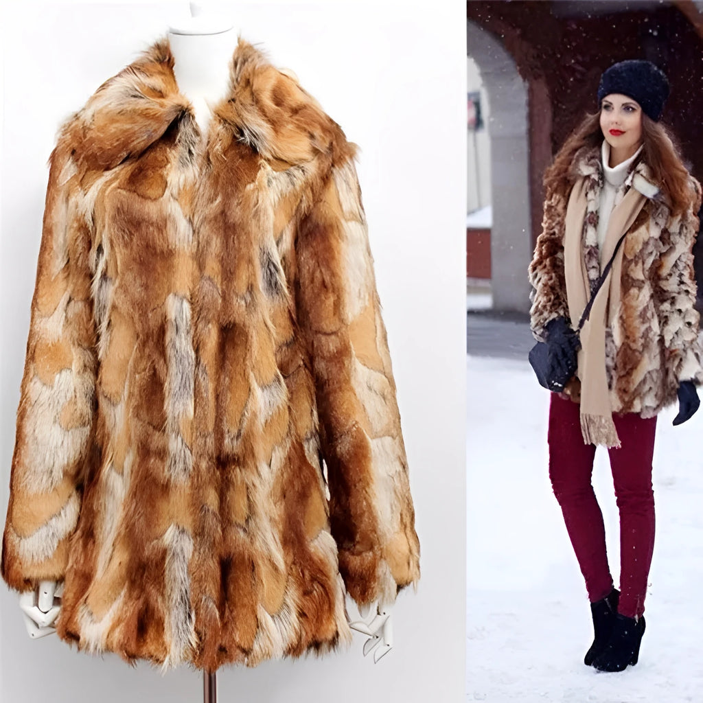 Women's tiger print faux fur leather jacket with long sleeves on a hanger
