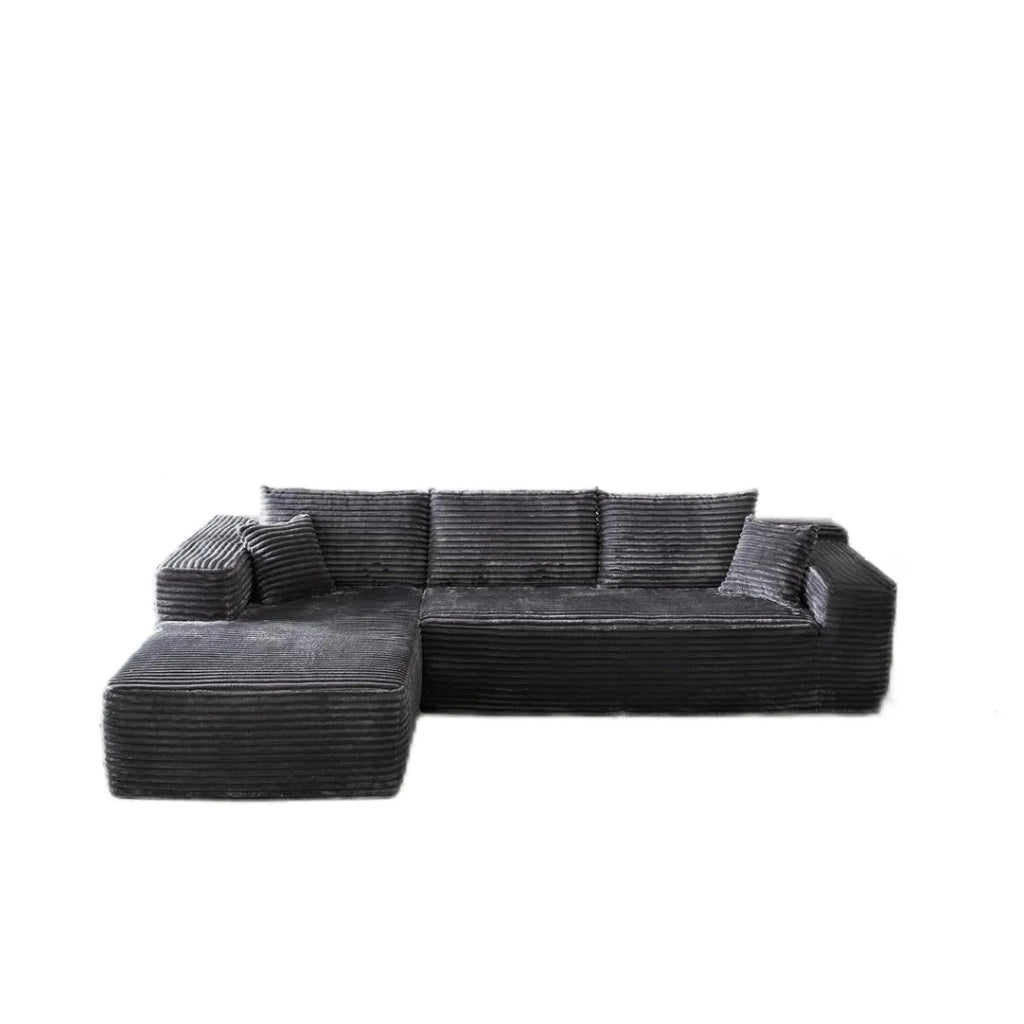 Modern minimalist flannel sofa in beige with clean lines suitable for living room or office setting