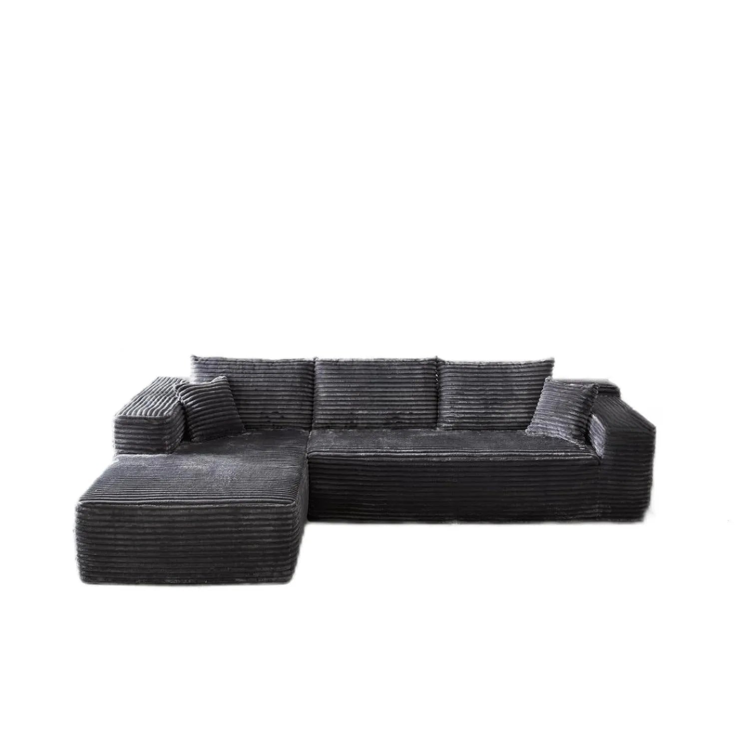 Modern minimalist flannel sofa in beige with clean lines suitable for living room or office setting