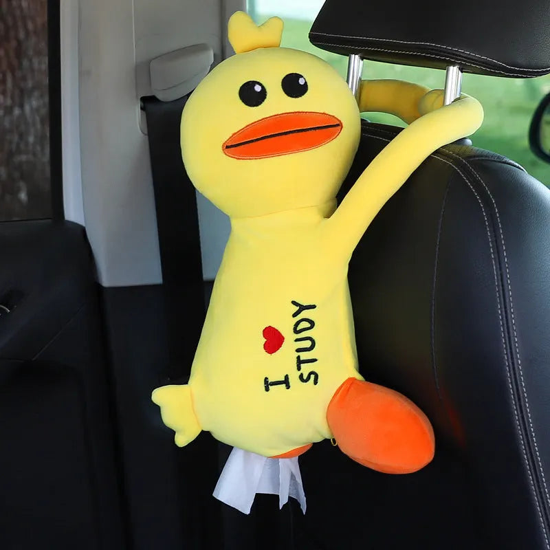 Soft plush car seat back tissue box holder with cute animal design
