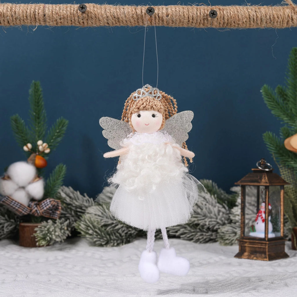Christmas angel fabric pendant hair accessory for girls' high ponytails in white, pink, or khaki style