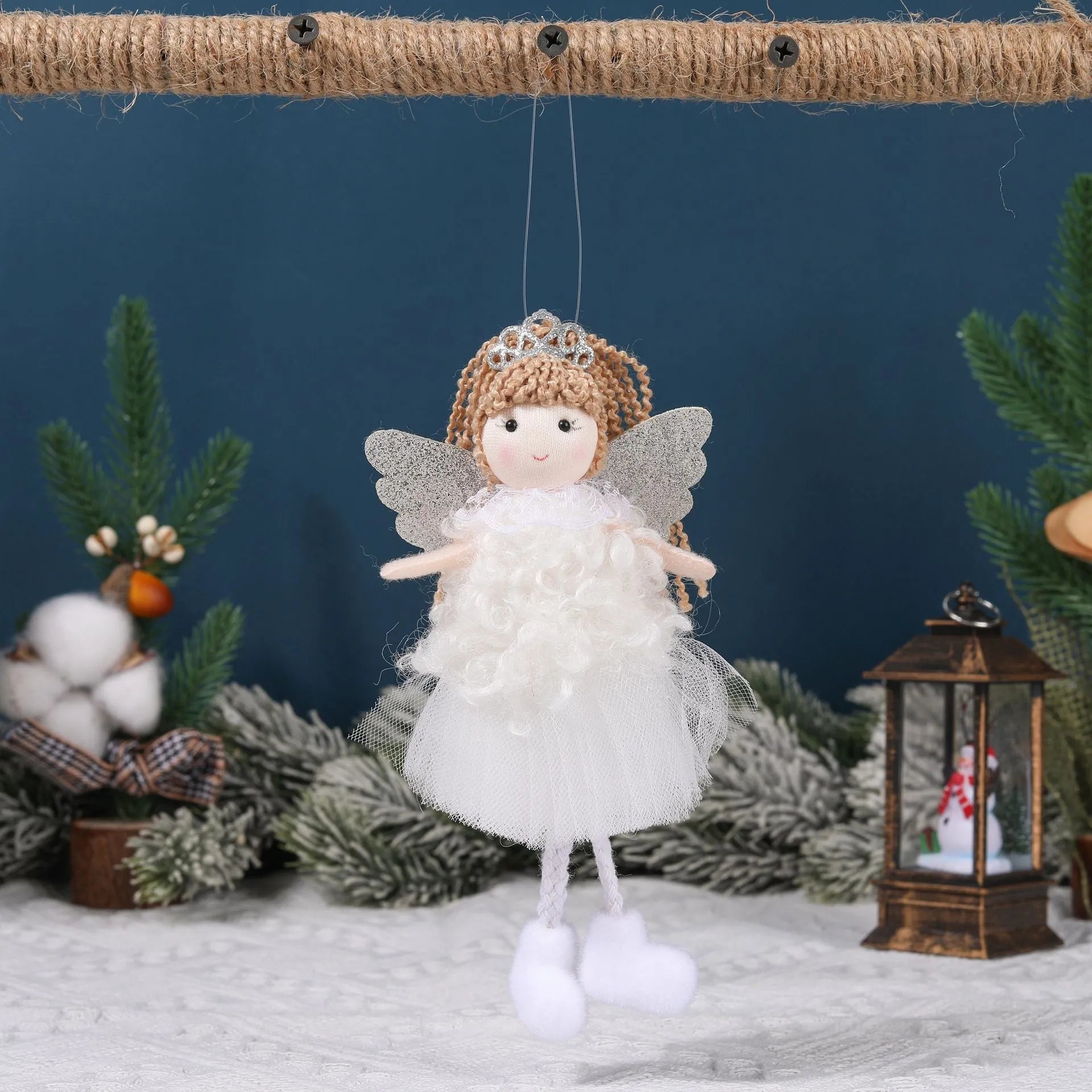 Christmas angel fabric pendant hair accessory for girls' high ponytails in white, pink, or khaki style