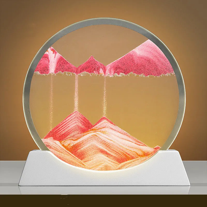 Rotating quicksand painting night lamp in embroidered glass with modern abstract design