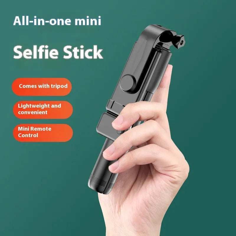 Bluetooth selfie stick tripod with built-in light, 70cm extendable arm, and universal phone holder in Black