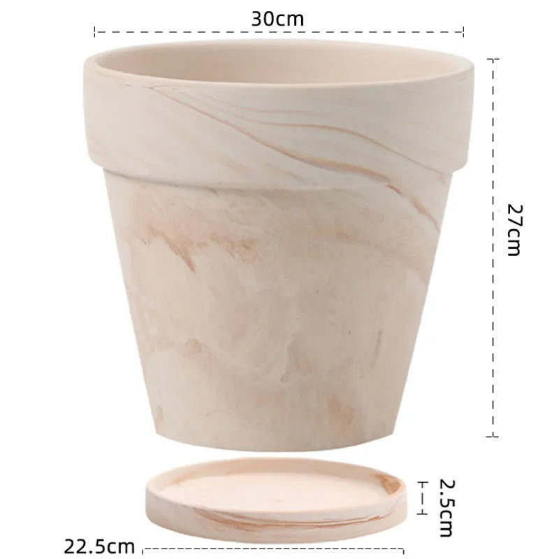 Gradient macchiato red and white pottery flowerpot on desktop with green plant, sizes 10cm to 30cm