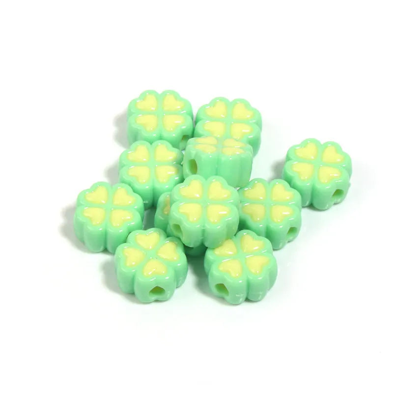 15mm acrylic four-leaf clover love pattern beads in various colours with frosted finish