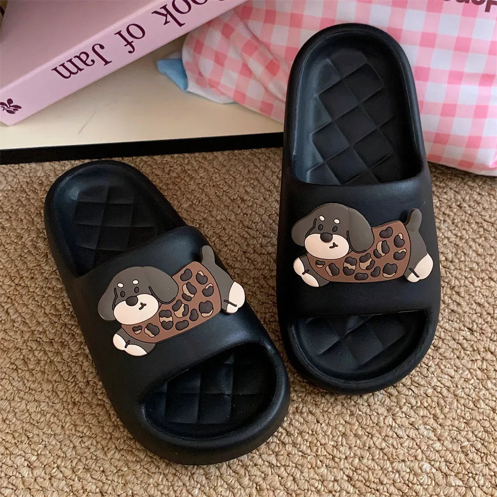 EVA couple leisure sandals with thickening sole in leopard puppy pattern design