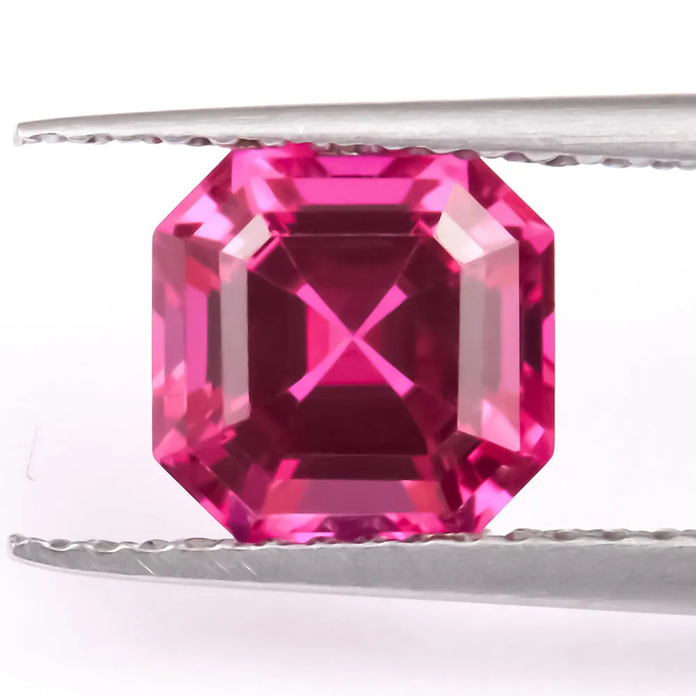 Artificial cultivated ruby gemstone showing red colour in various carat weights and shape options