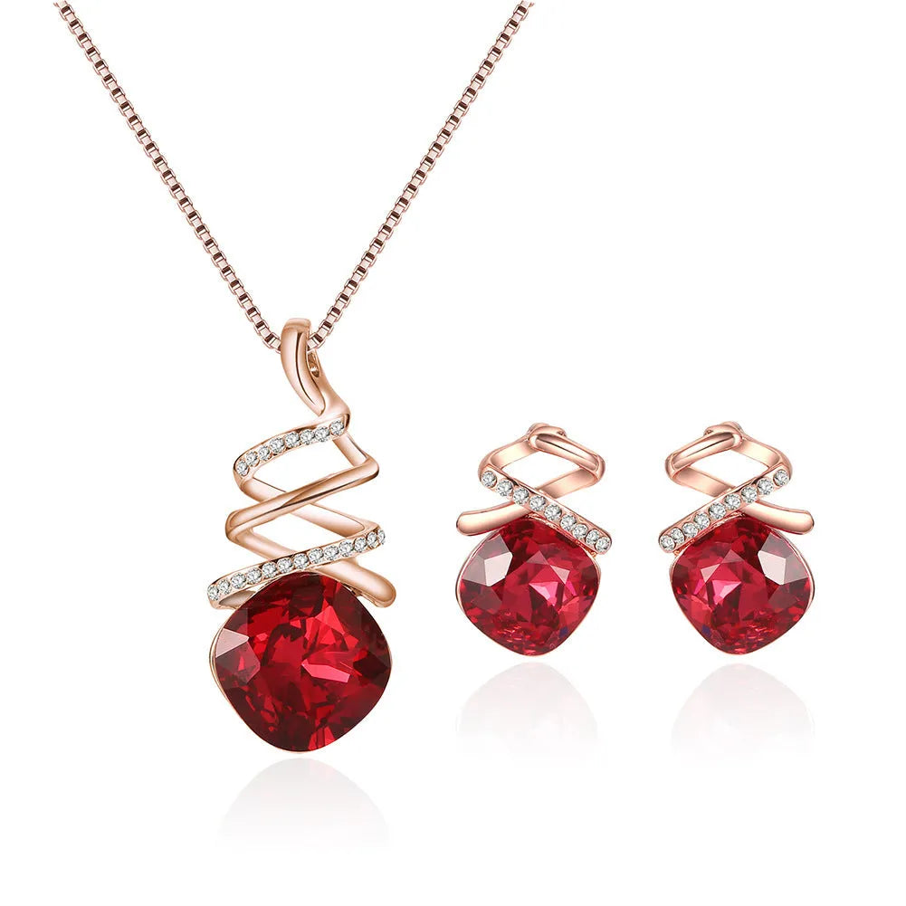Women's alloy bridal jewellery set with adjustable water wave chain necklace and diamond-style earrings