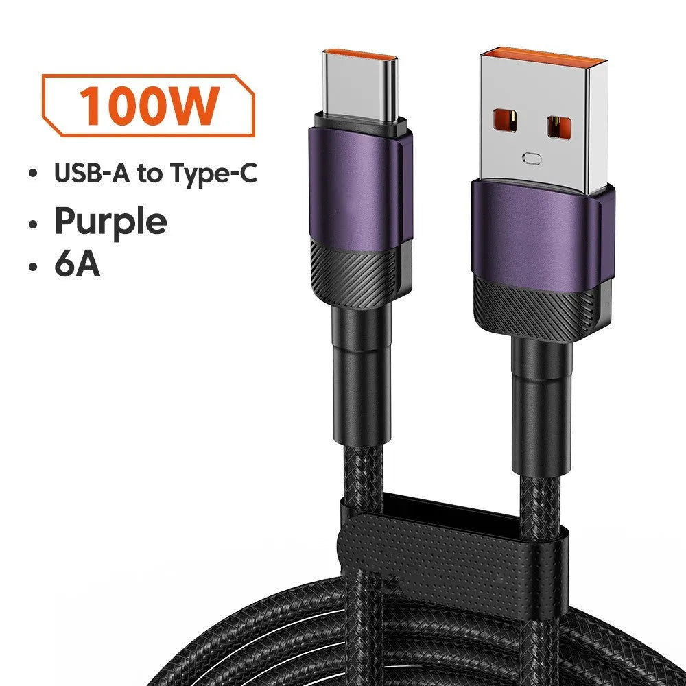 Toocki 100W fast charge USB cable with woven black sheathing and aluminium alloy Type-C connectors.