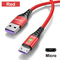 Braided data cable with green indicator light for Android Type-C devices in black blue purple red lengths 0.3m 1m 2m 3m