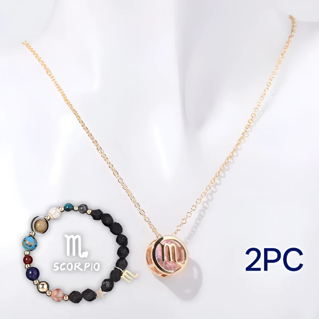 Natural stone beaded necklace and bracelet set on elastic cord.