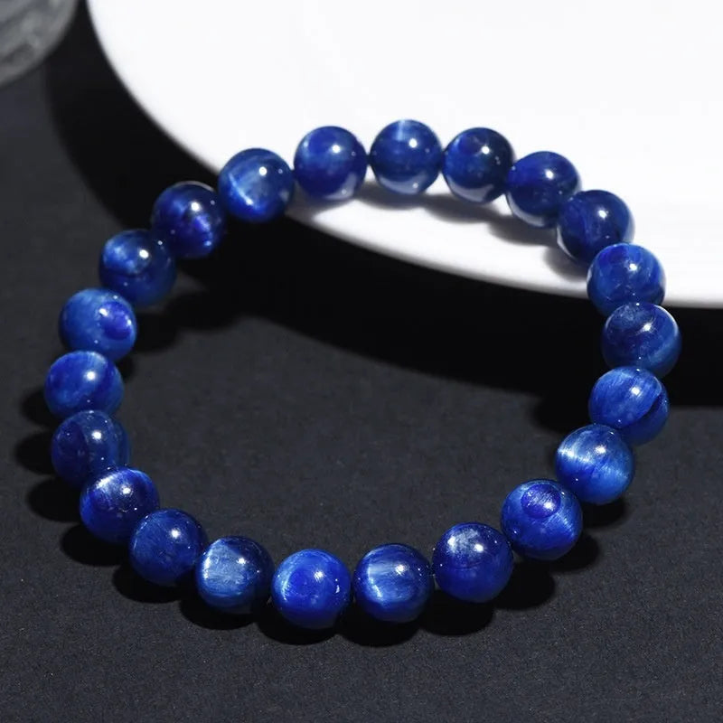7A grade natural blue crystal bracelet with Ruyi charm and geometric design