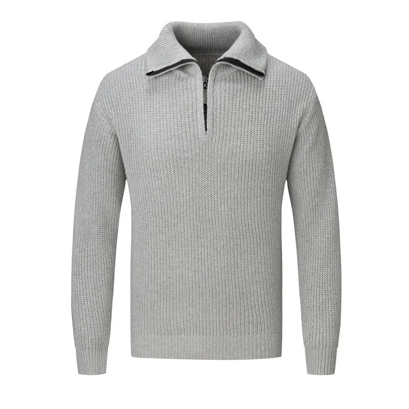 Men's solid colour loose fit slim pullover sweater on hanger showing black, camel, dark grey, and white/grey colour options