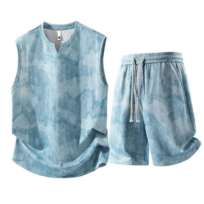 Sleeveless vest and shorts two-piece casual suit in quick-drying fabric for larger sizes